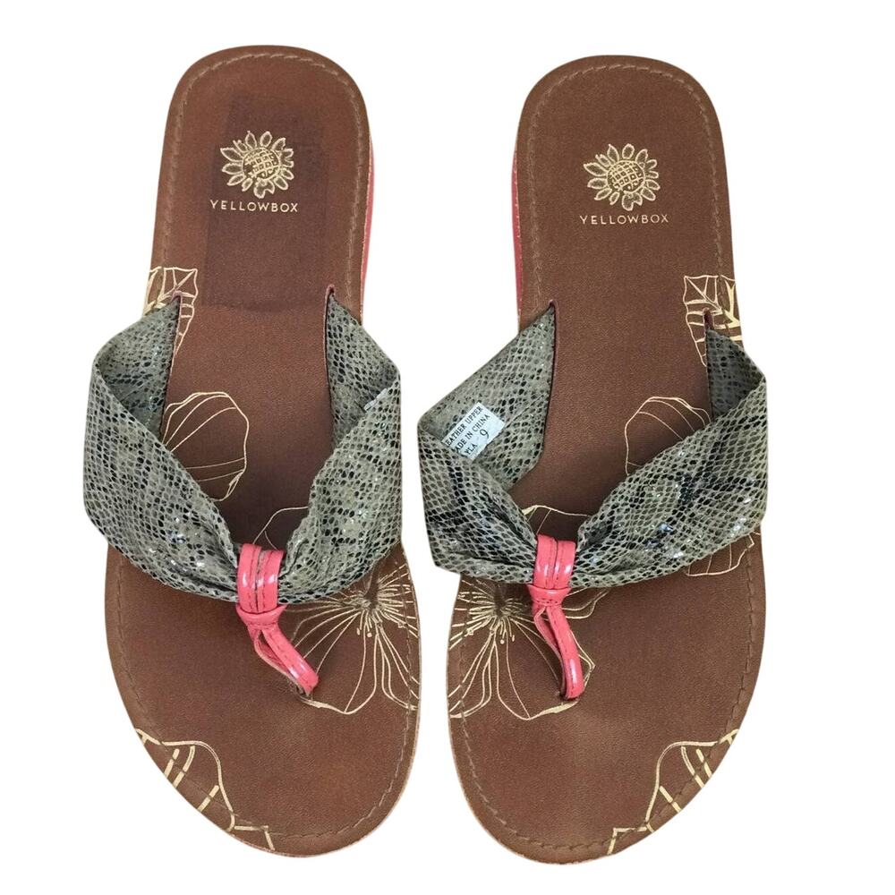 Yellow Box Dayla Boho Resort Y2K Snakeskin Beachy Leather Thong Flip Flop Size 9